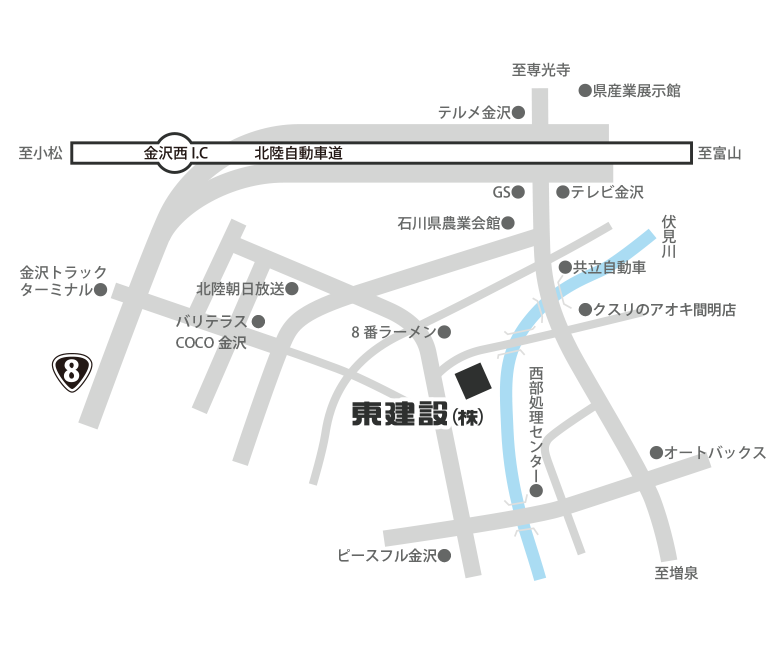 [東建設への地図]